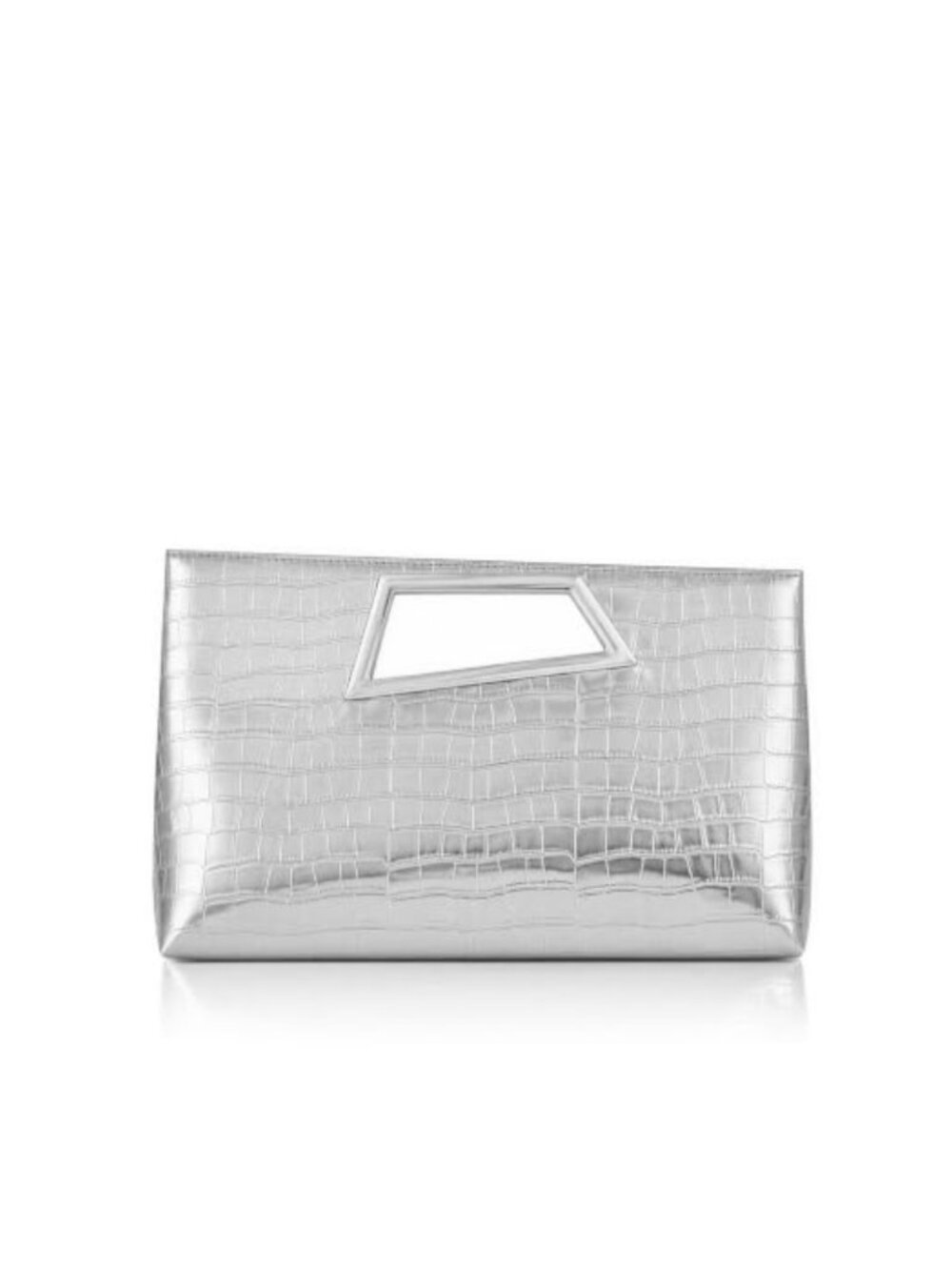 PU Leather Clutch Purse with Metallic Geo Top Handle Vegan Leather